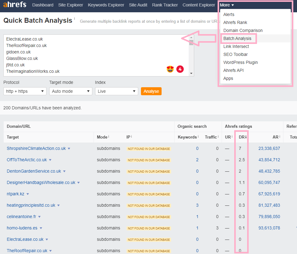 Check Expired Domains with Ahrefs Batch Analysis